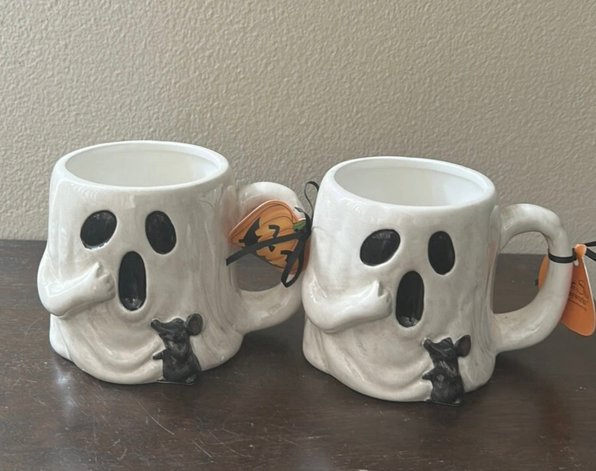 Blue Sky Clayworks Mugs set of 2 New Ghost Halloween themed