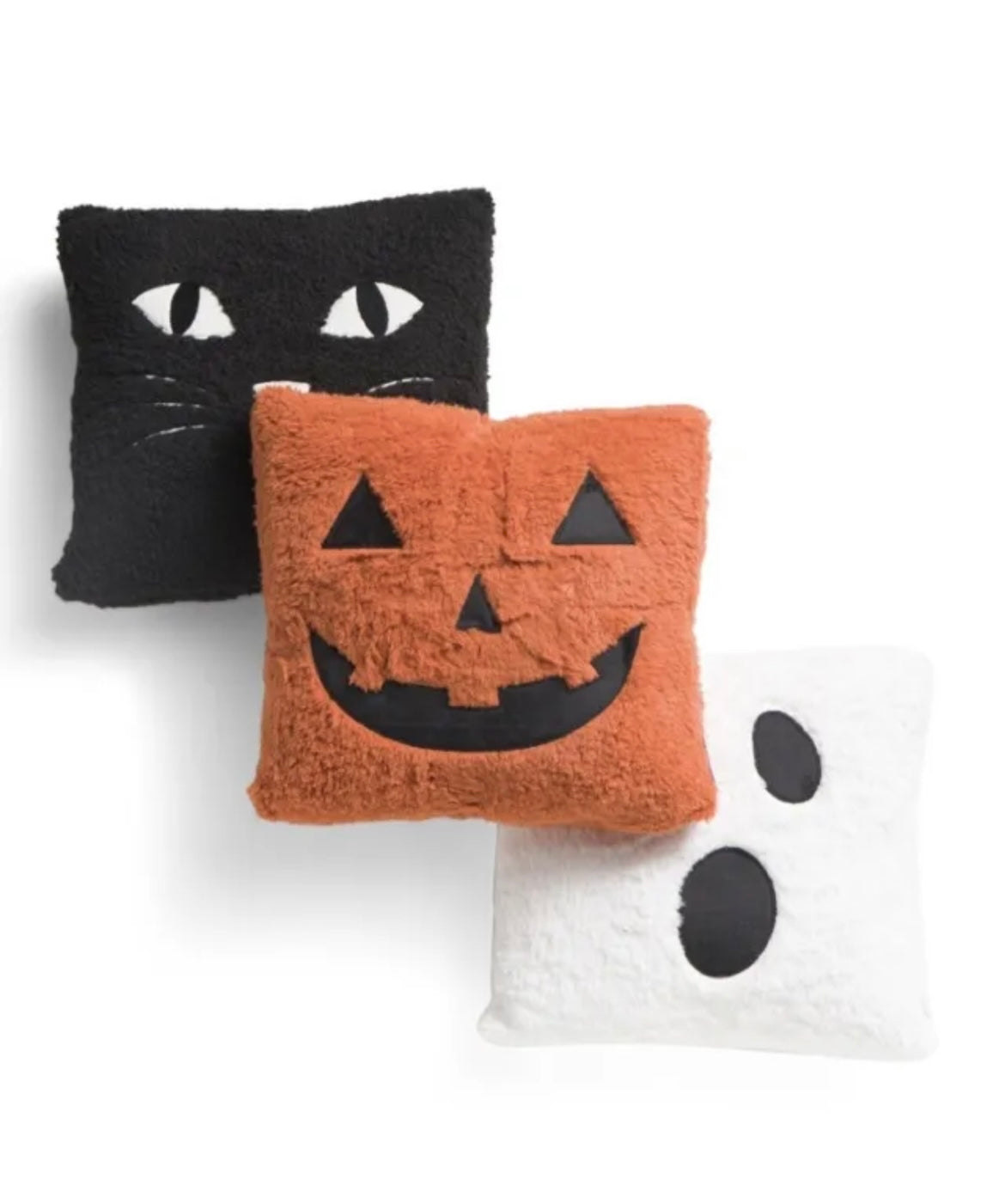 Hallow Halloween Pumpkin Ghost Cat Sherpa Pillow Set Of 3 - 16”x16” NEW 2023