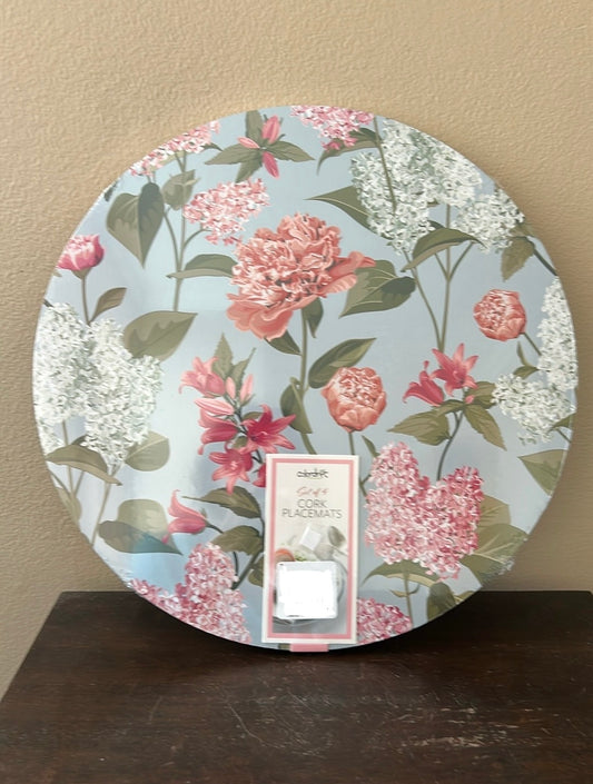 Colordrift Set Of 4 Cork Placemats  Floral Spring Summer Hydrangeas New