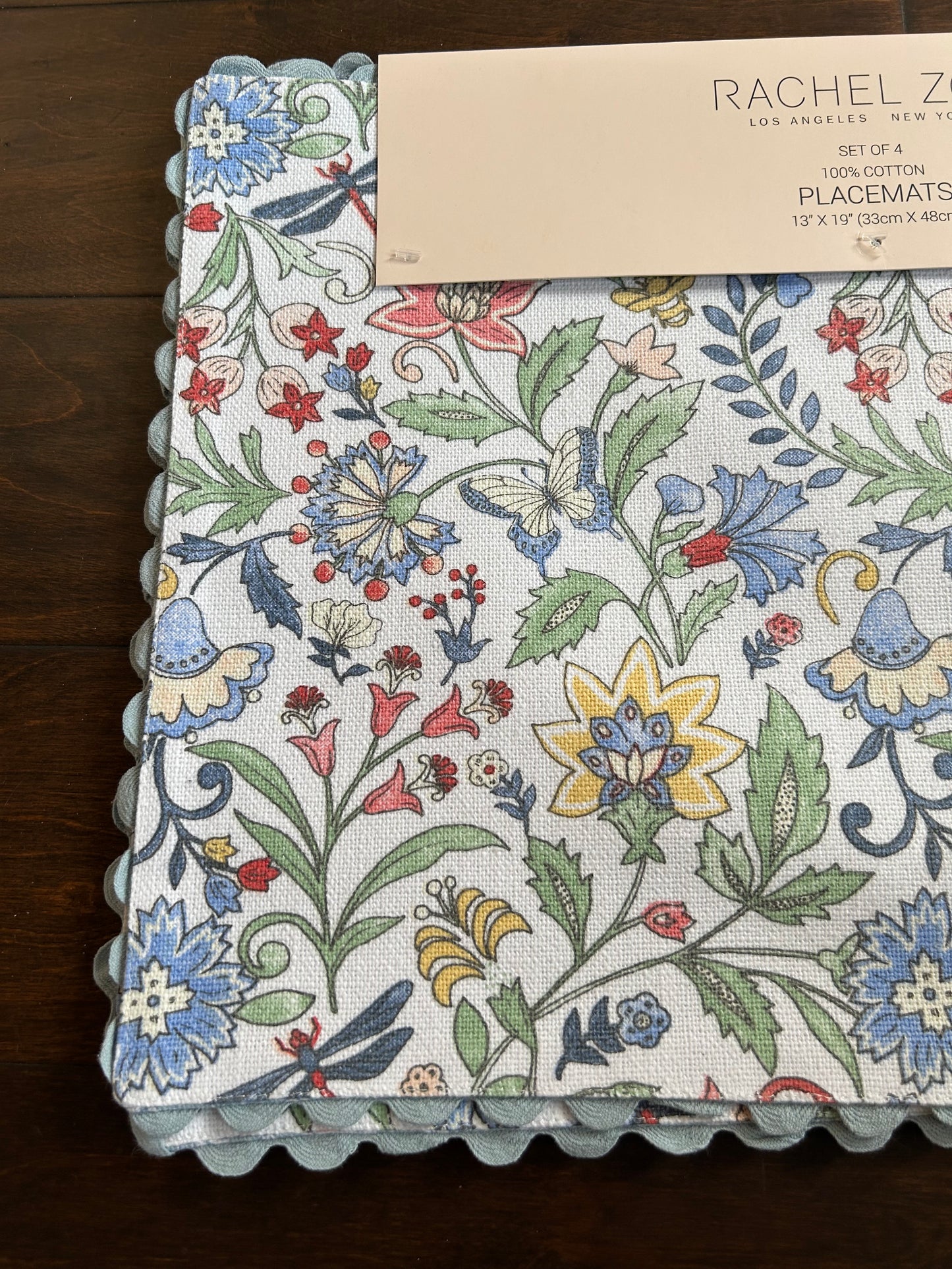 Rachel Zoe Set of 4 Placemats Floral  New Cotton Multicolor