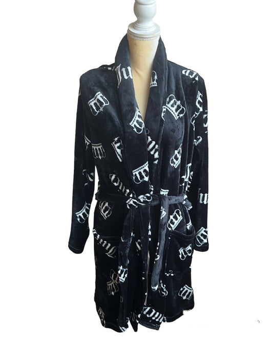 Juicy Couture Womens Bathrobe New Logo Y2K Crown Black White