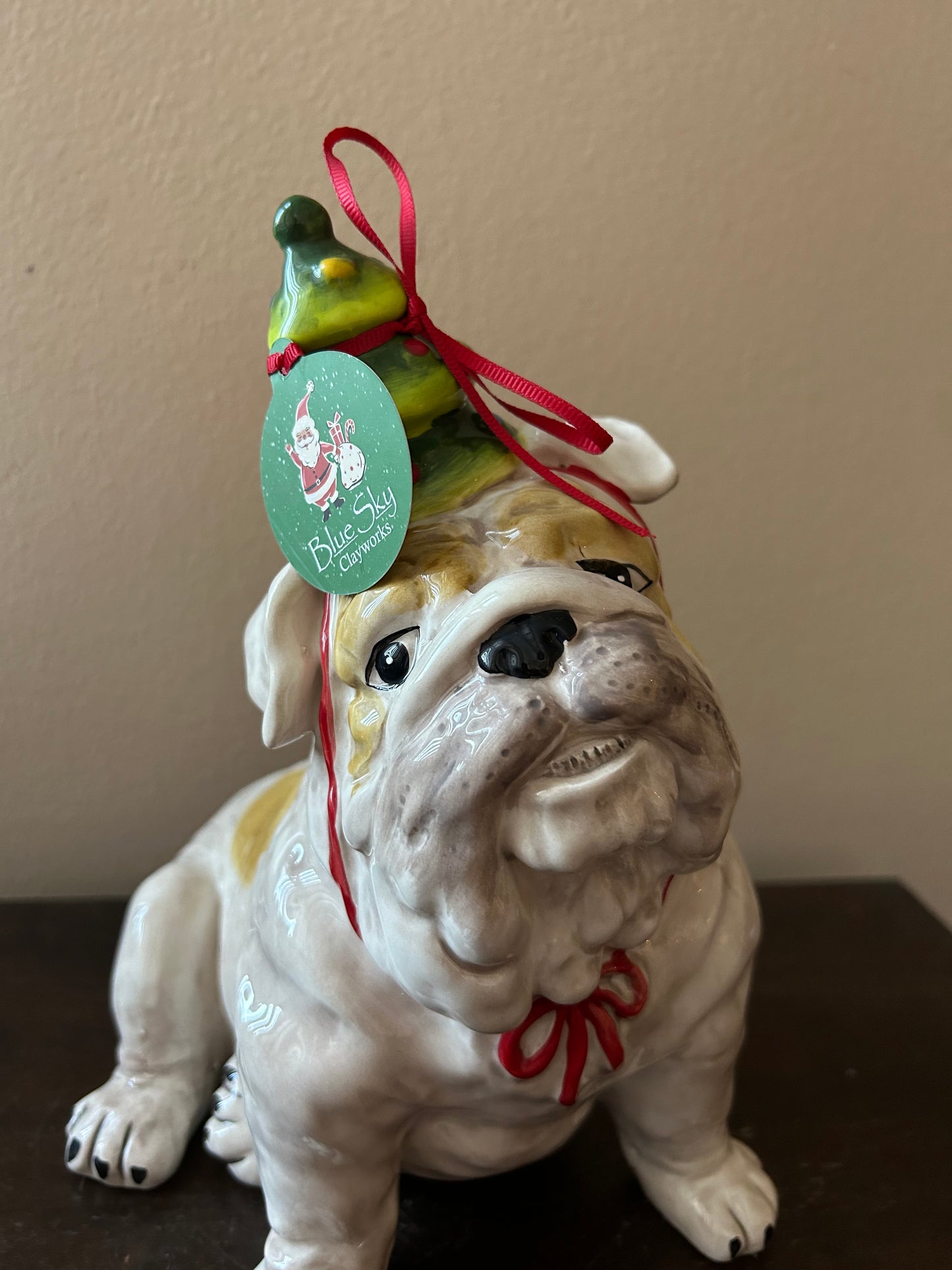 Blue Sky Clayworks Penny Holiday Bull Dog Figurine Christmas Tree Hat  NWT