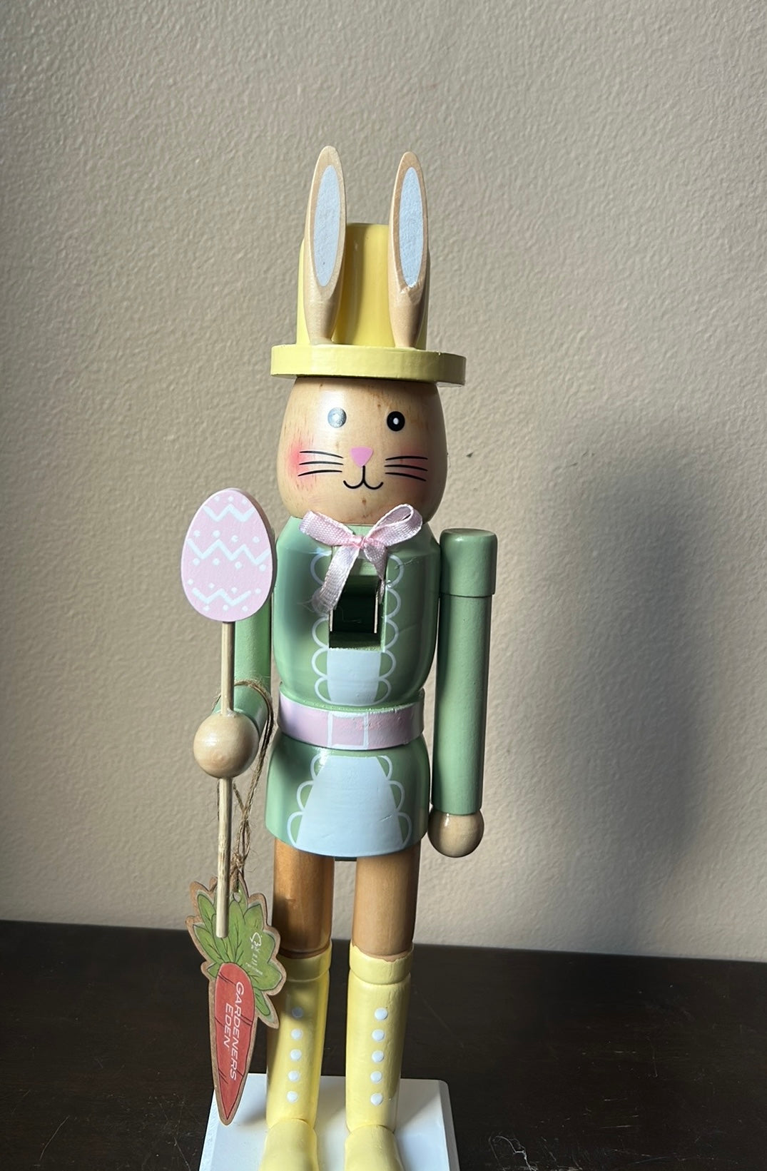New Wood Nutcracker Easter Bunny Rabbit Spring Pastel Decor 14” Tall