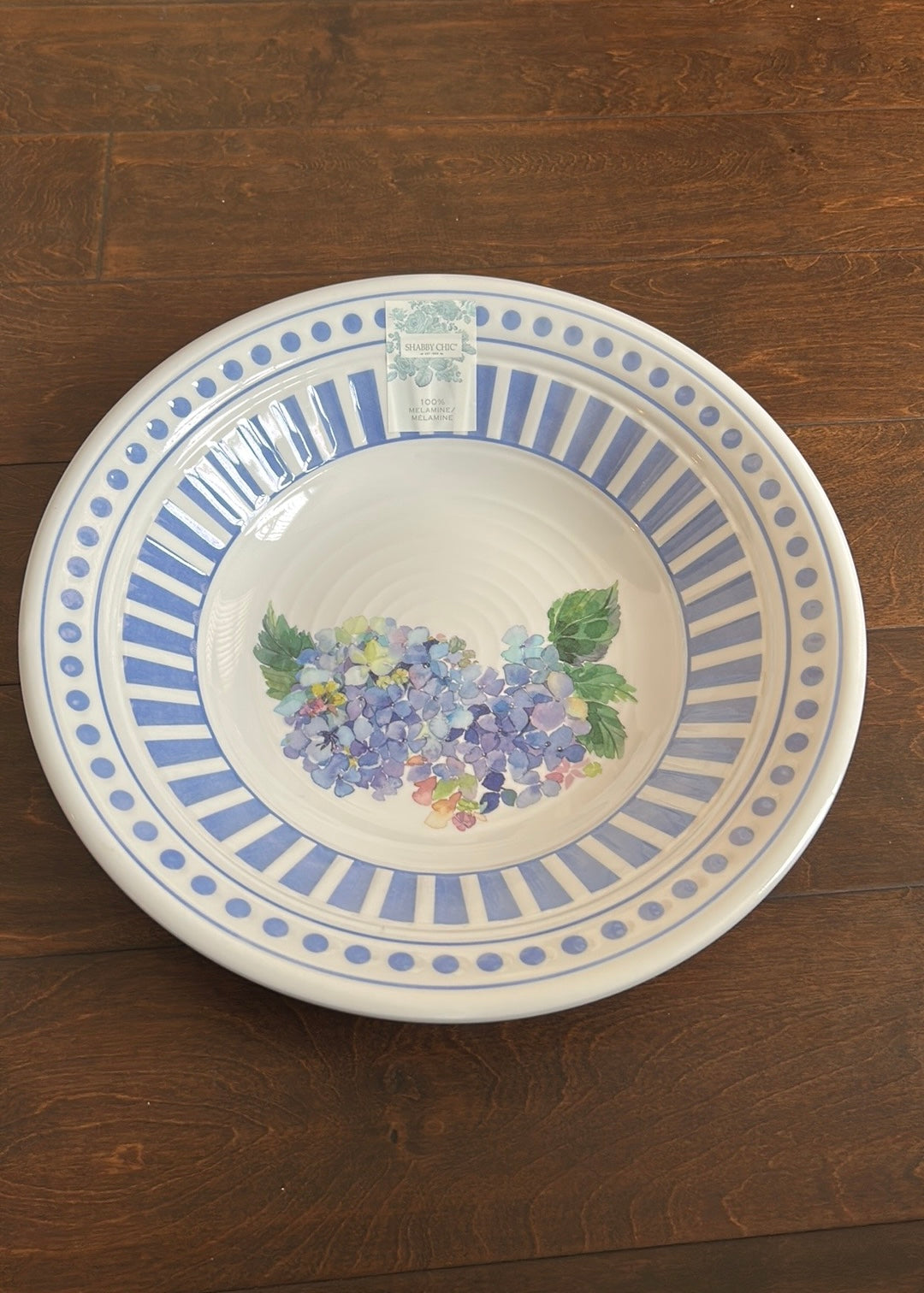 2 Shabby Chic Floral Hydrangea Polka Dot Stripes Melamine 14" Serving Bowl