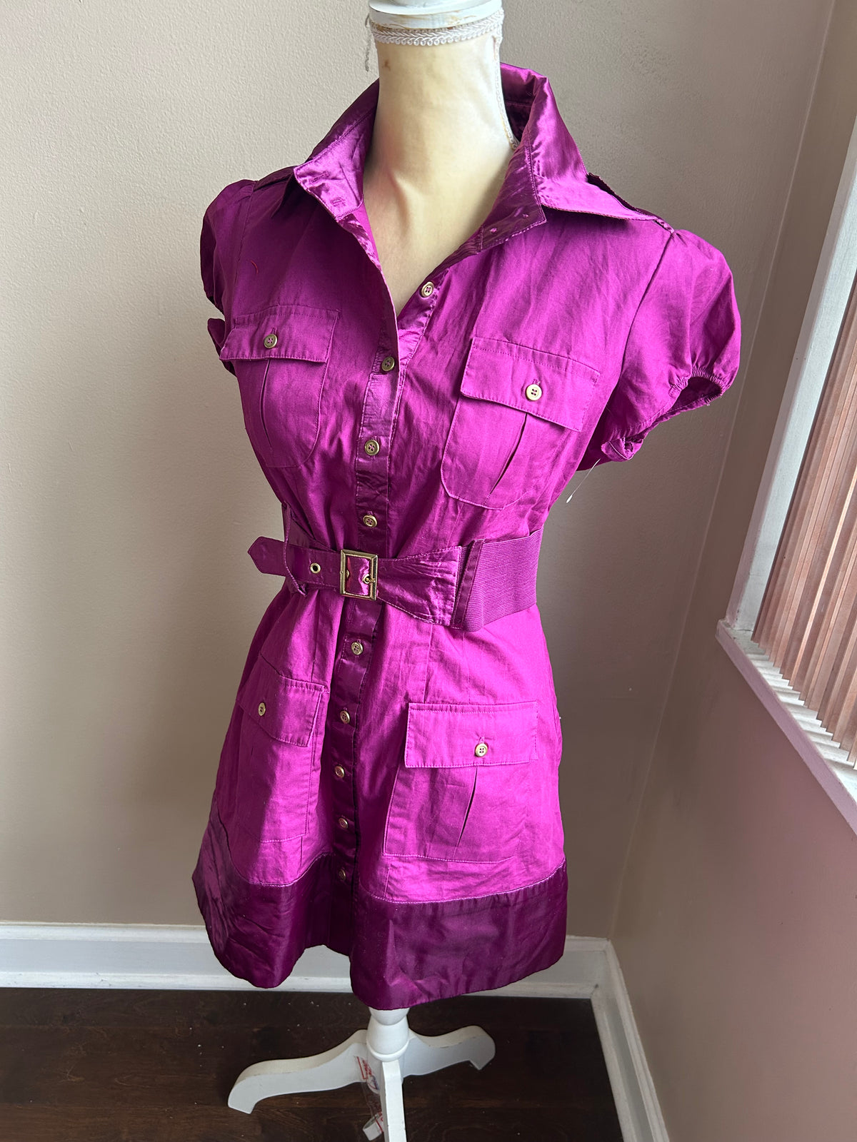 Cute tunic style Shirt Magenta dress with belt Sz M Cargo (GSC)