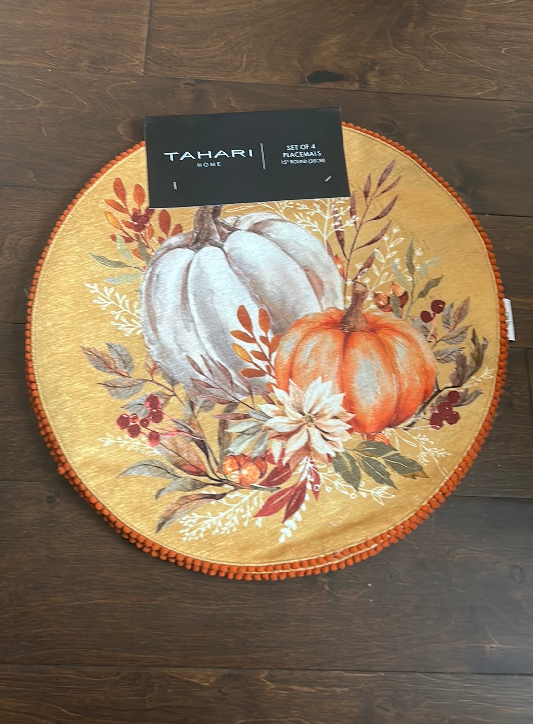 Tahari Fall Floral Pumpkin Fall Leaves Placemats Set Of 4 Round Thanksgiving