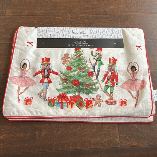 Nicole Miller Placemats set Of 4 Christmas Tree Ballerina Nutcracker New