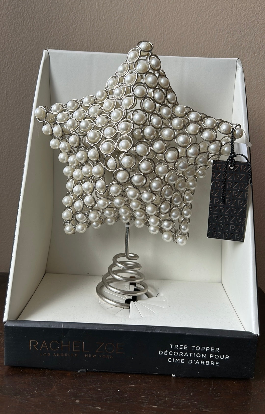 Rachel Zoe Star Faux Pearls Christmas Tree Topper 12” x 9" New Silver White