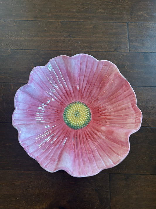 New Ceramic Pink Peony Serving Bowl Large 12”
