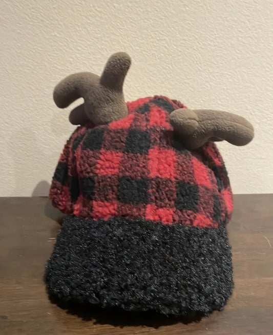 Holiday Time Christmas Plaid Antler hat Cap Reindeer