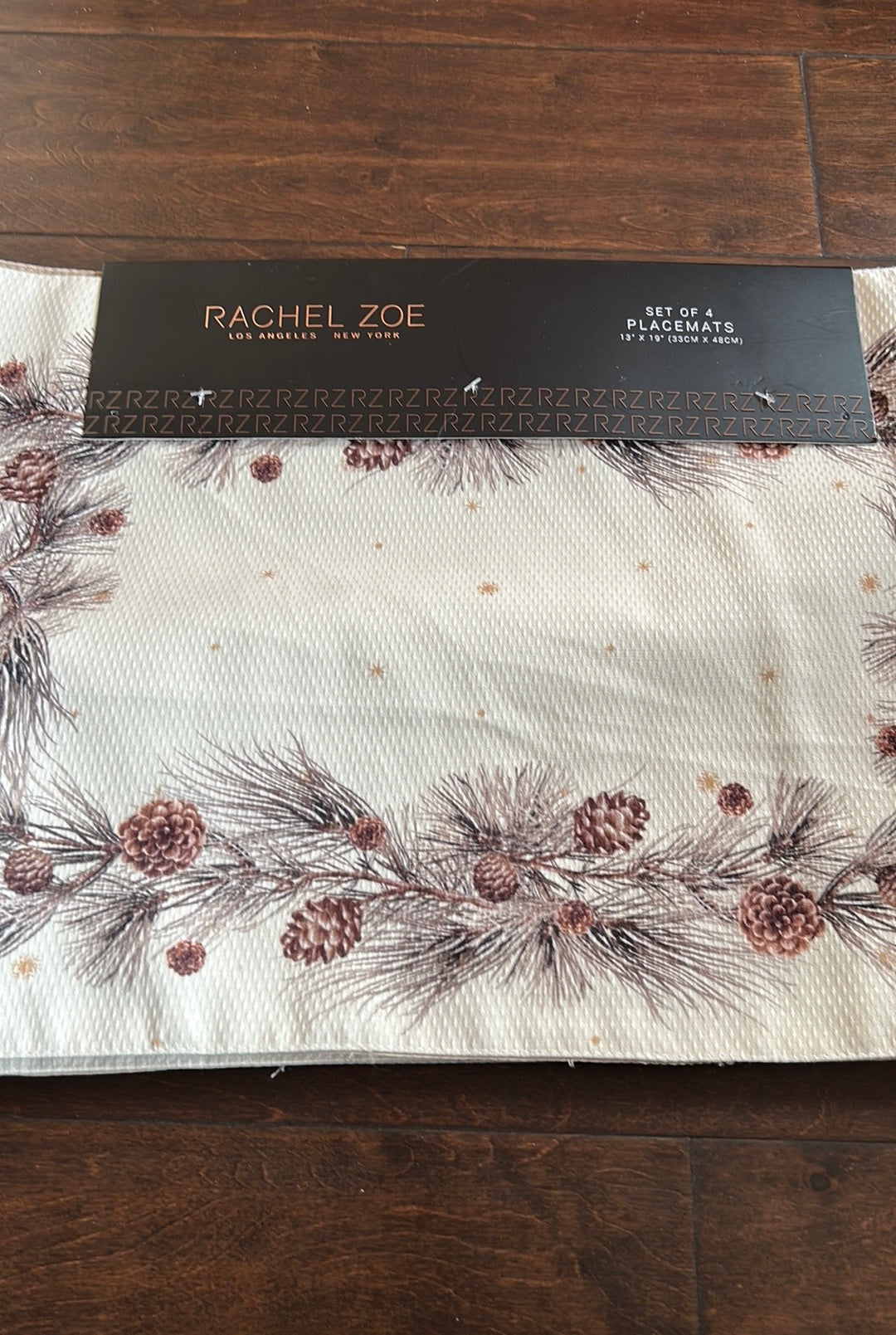 New Rachel Zoe Christmas Fall Table Placemats Set Of 4 Pinecones Beige