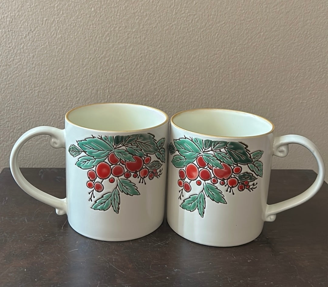 Set Of 6 Eli & Ana Christmas Stoneware Coffee Mug New Holly Berry New