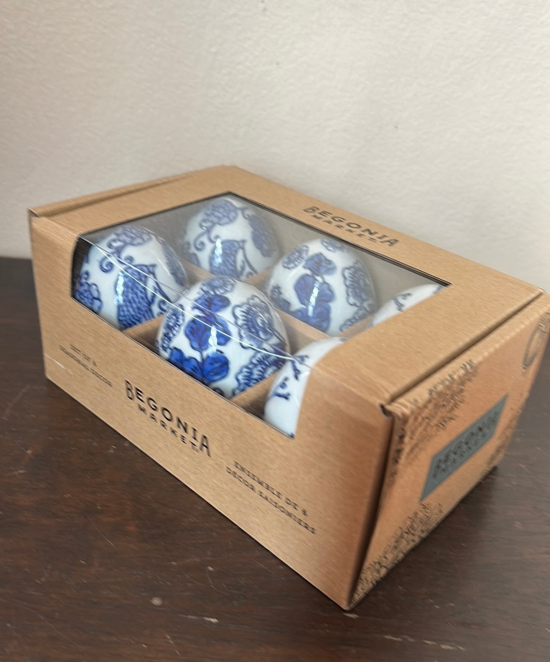 Begonia Market Easter Eggs Set Of 6 Blue White Floral Birds New Ceramic