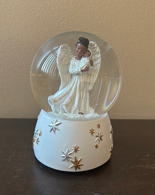 New African American Angel With Baby SnowGlobe Musical Christmas Gift