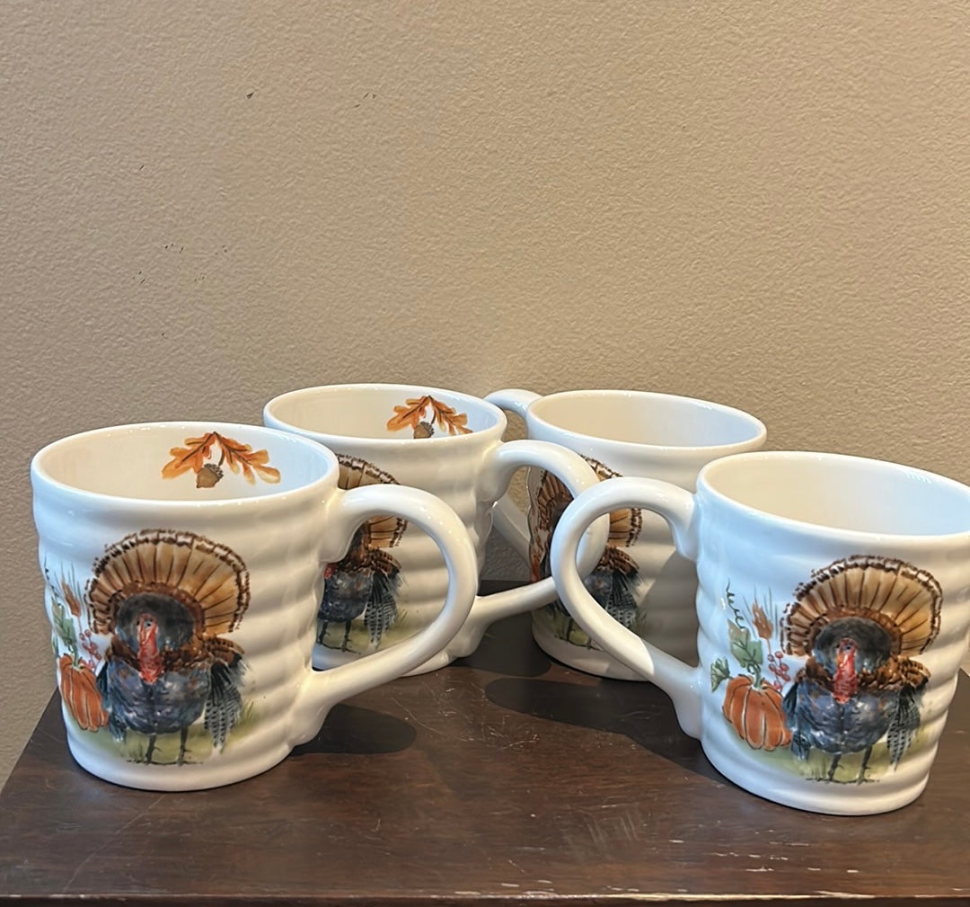 Maxcera Coffee Mugs Set Of 4 Cups New Turkey  Fall Thanksgiving