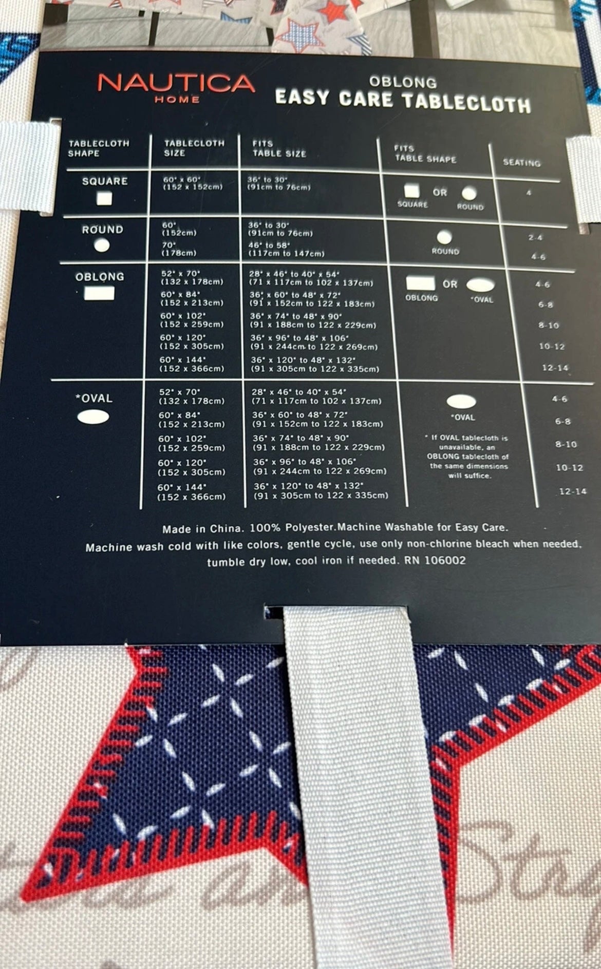 Nautica Tablecloth Americana Red White Blue 4th of July Stars Stripes