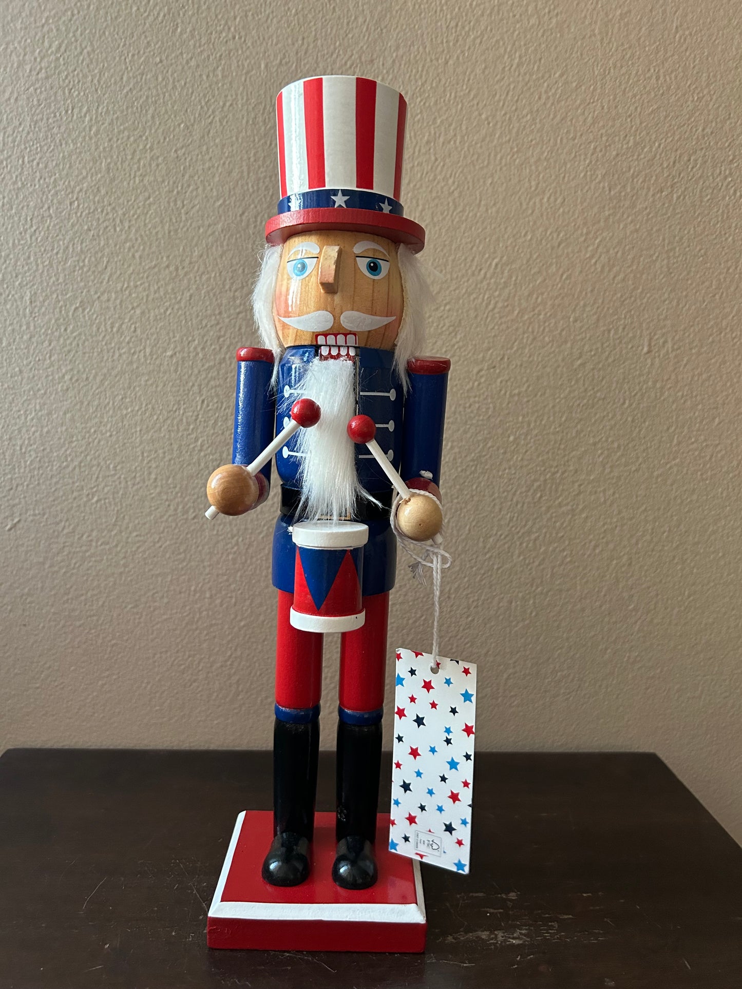 Stars & Stripes New Americana Wood Nutcracker With Drum 14”Tall