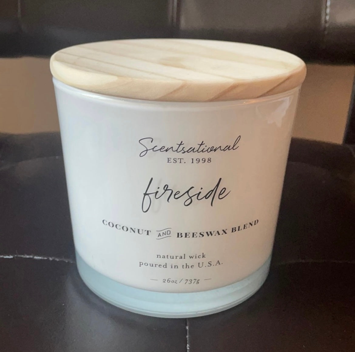 Scentsational Fireside Candle Large Glass Jar 26oz 3 Wicks Coconut Beeswax Blend