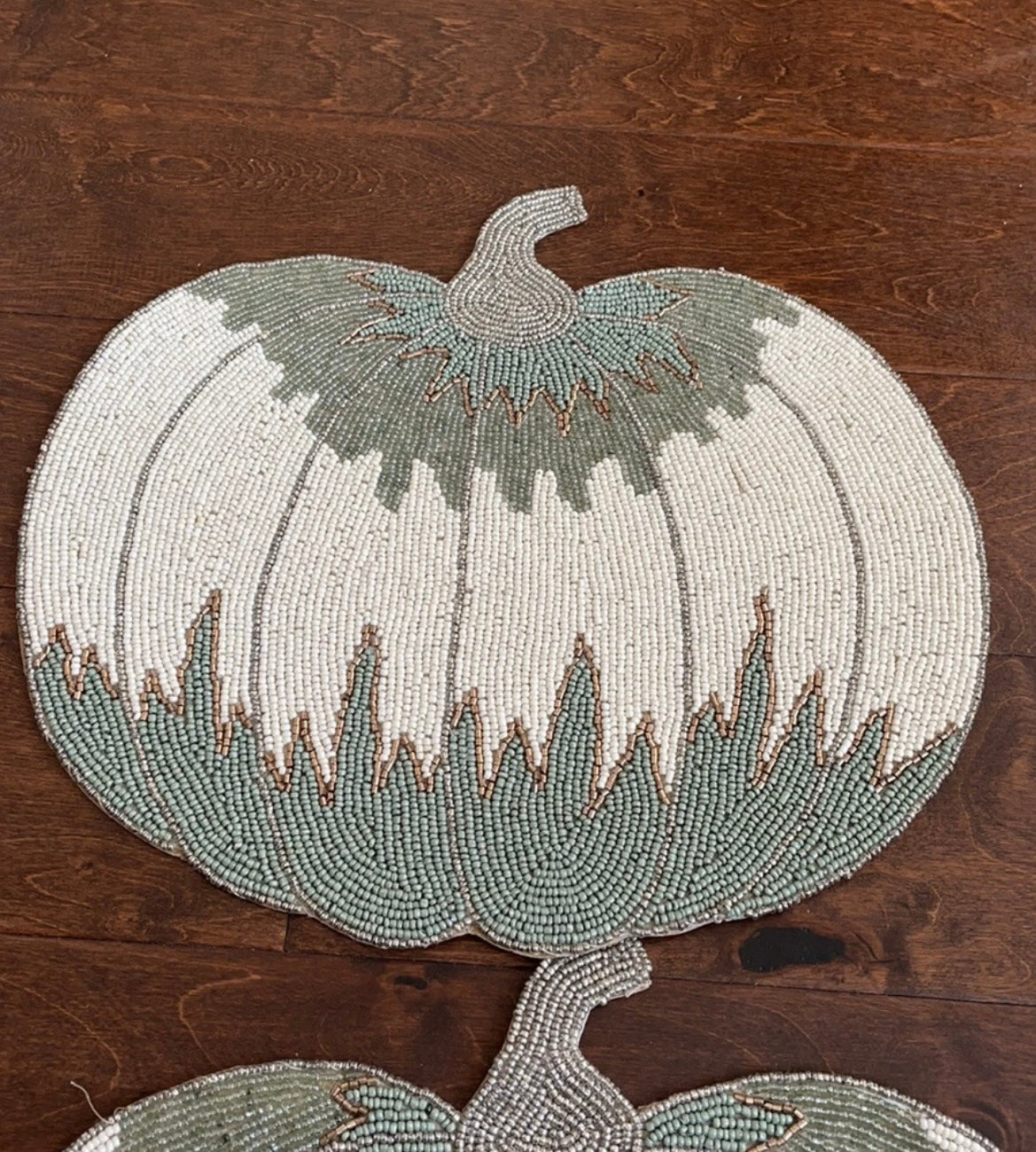 Nicole Miller Beaded Pumpkin Placemat Charger Centerpiece Set of 2 Fall 15" NEW