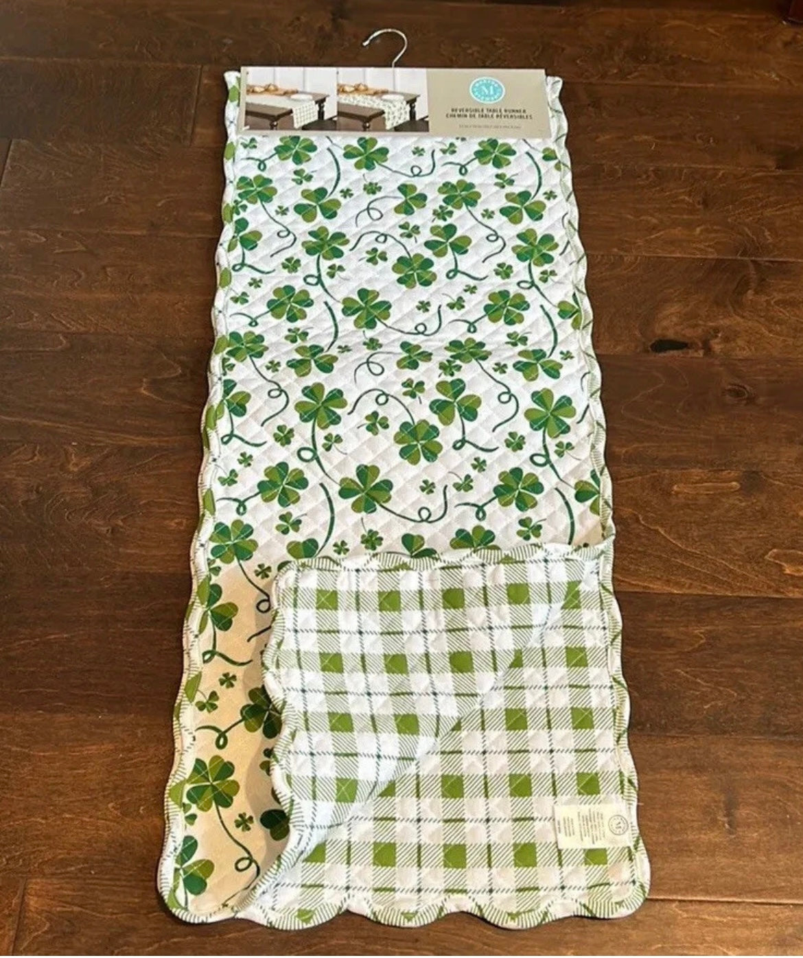 MARTHA STEWART Reversible Table Runner St Patrick’s Day Clover Quilted 14”x72”
