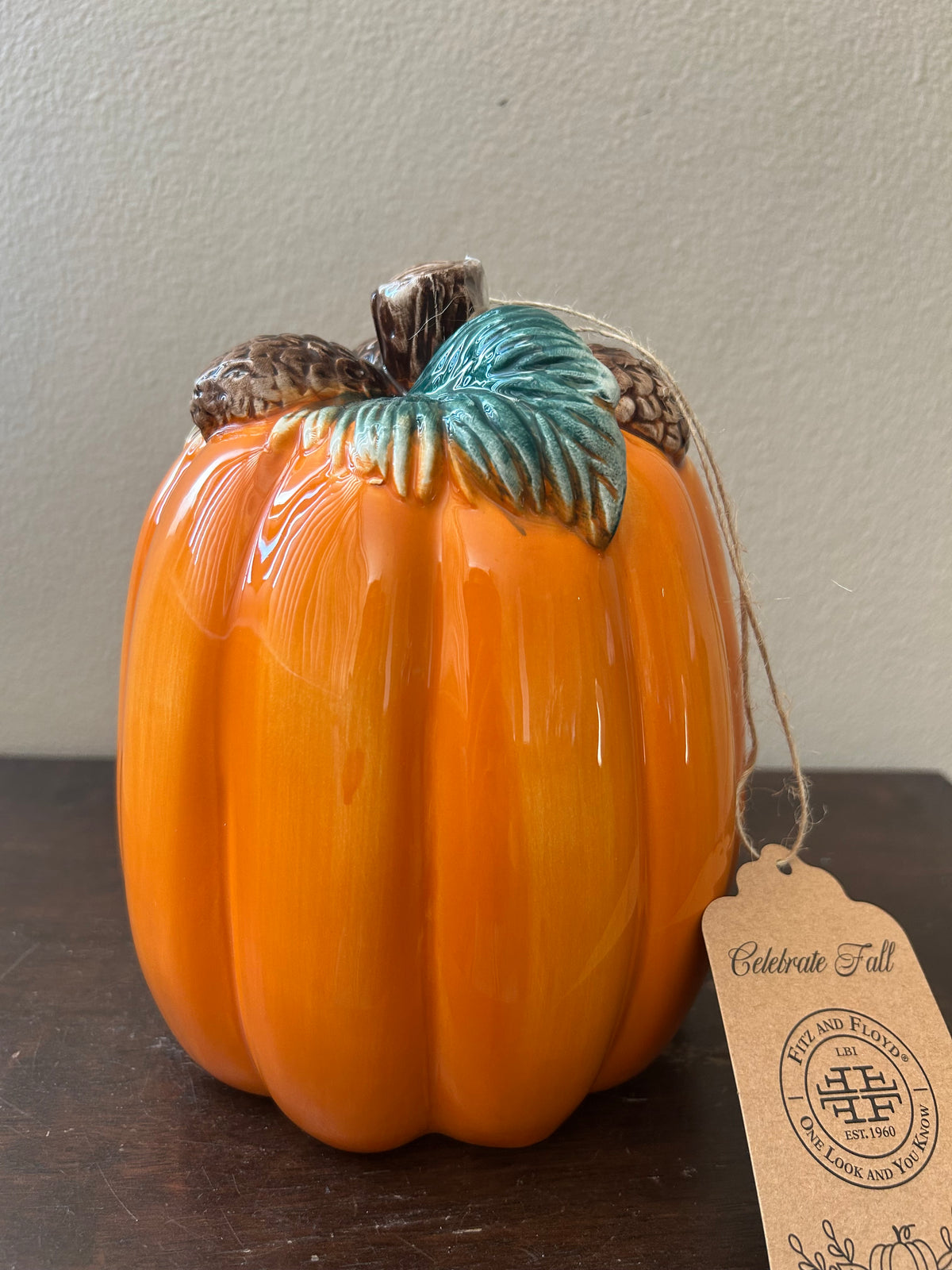 Fitz & Floyd Ceramic Pumpkin Orange Acorn New Thanksgiving Decor