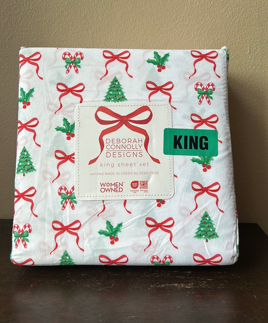 Deborah Connolly Sheet Set New Christmas Trees Holly Berry Bows