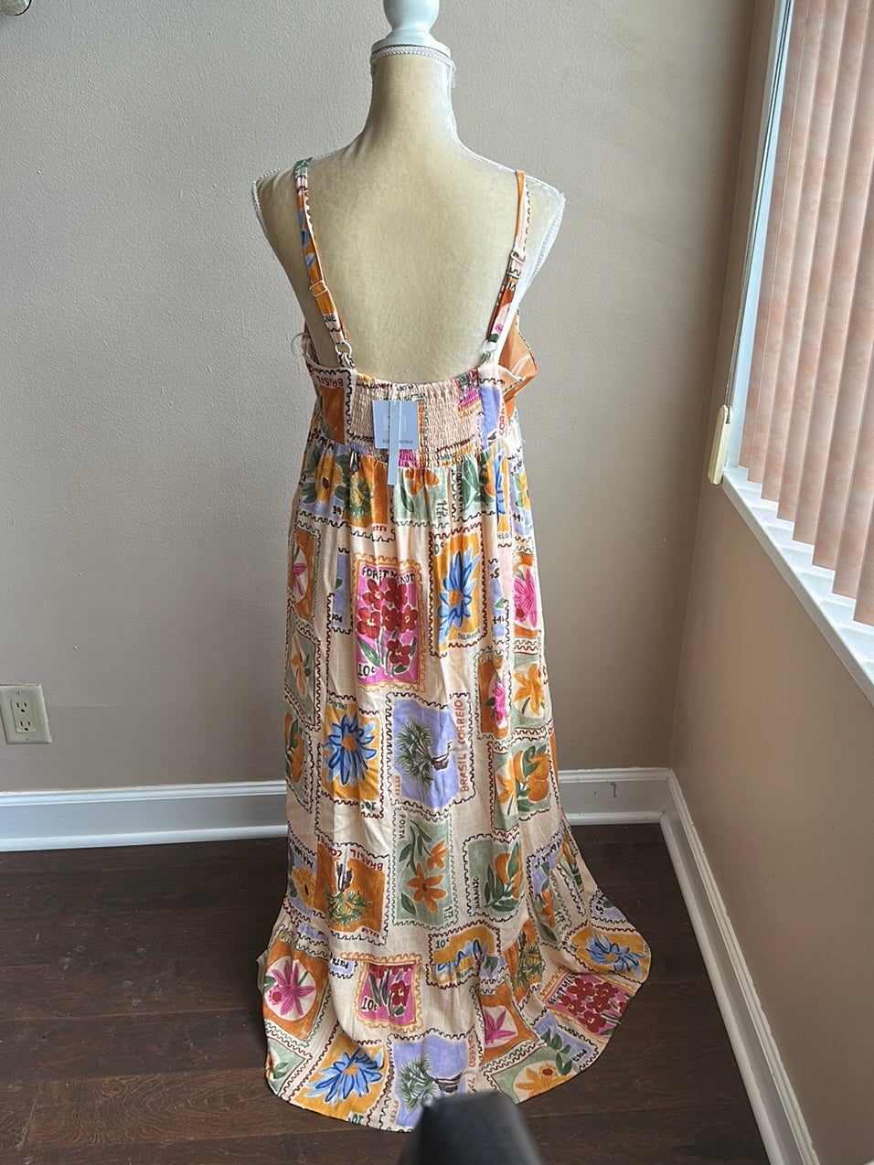 Paper Heart Womens Summer Dress Linen Blend Sz L Floral Stamps  New
