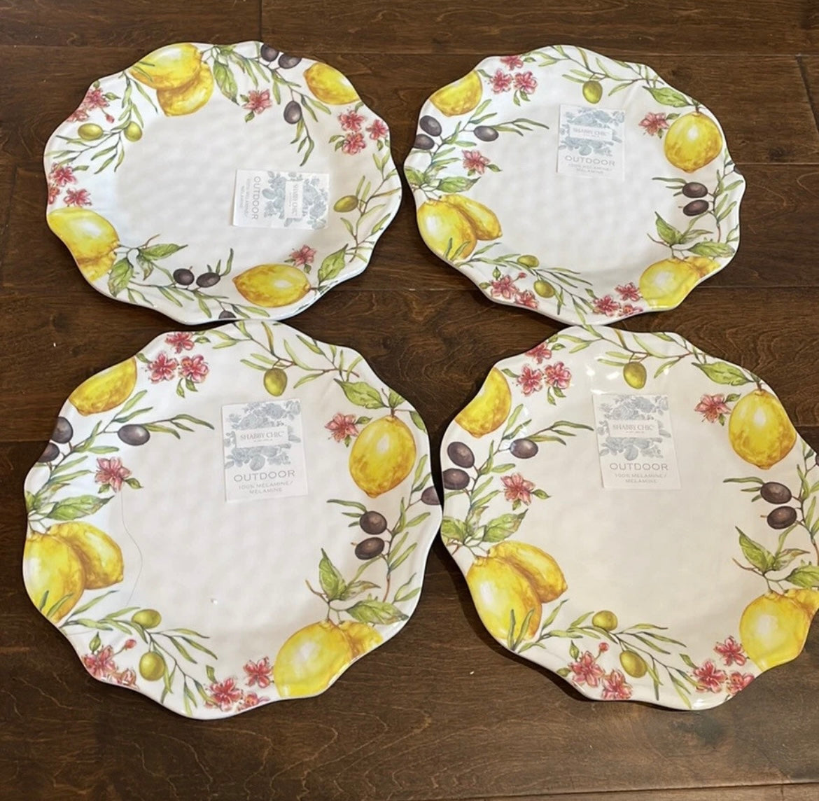SHABBY CHIC LEMON OLIVE 8 Pc Dinnerware Set MELAMINE PLATES Bowls NEW