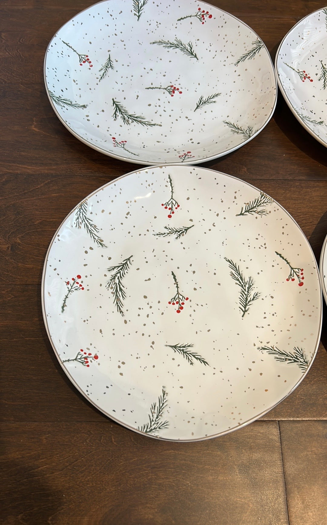 Potters Studio Christmas Holly print Dinner Plates set Of 4 Shimmery