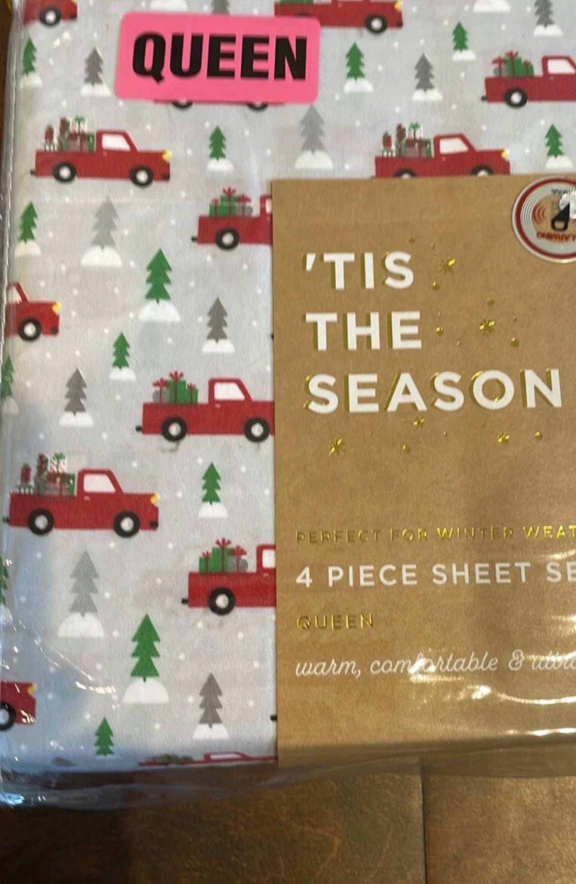 New Tis the Season 3 Piece Queen Christmas Tree Holiday Red Truck  Bed Sheet Set