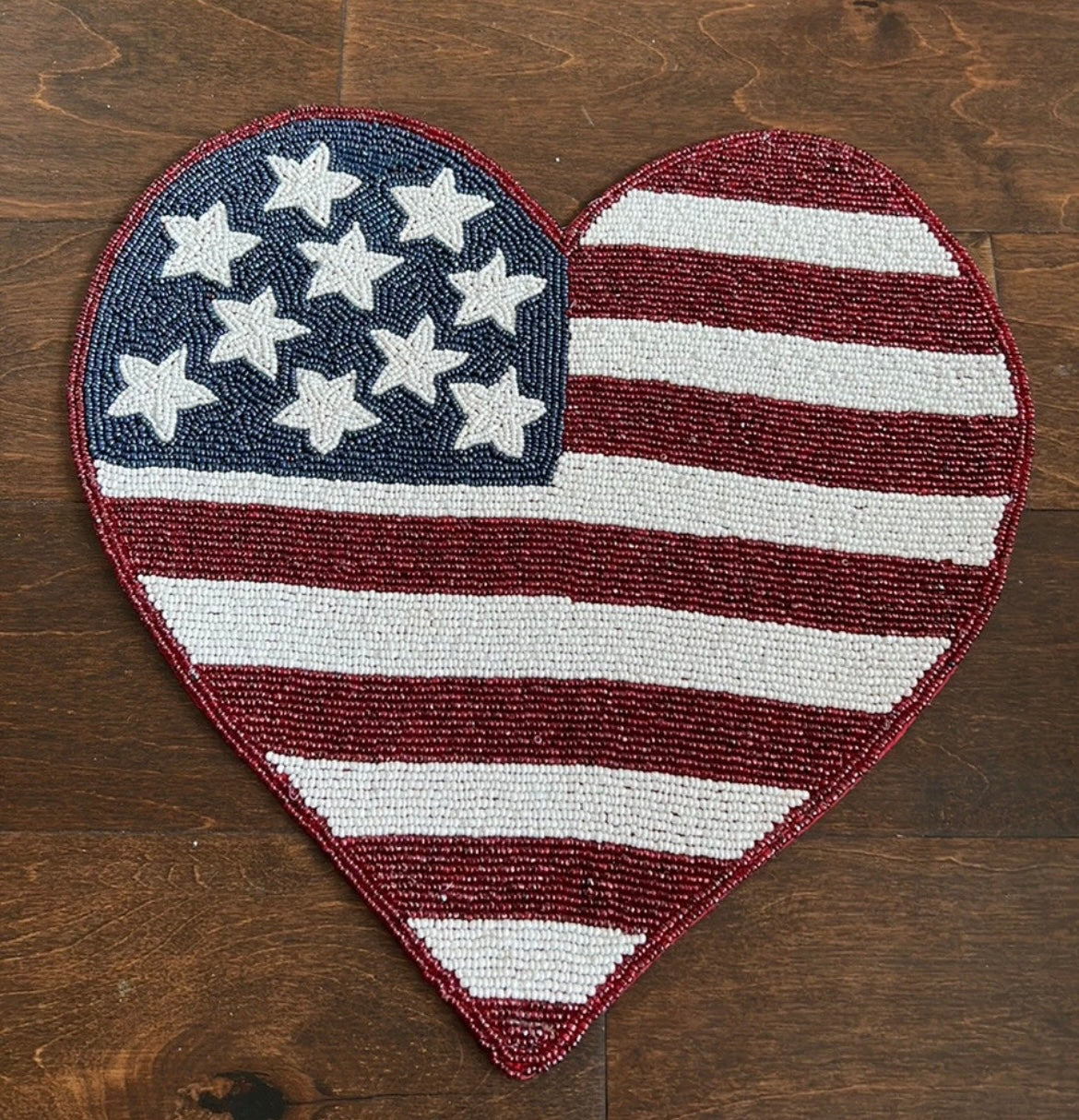 STOREHOUSE AMERICANA HEART STARS-STRIPES" PATRIOTIC Beaded Placemat Charger New
