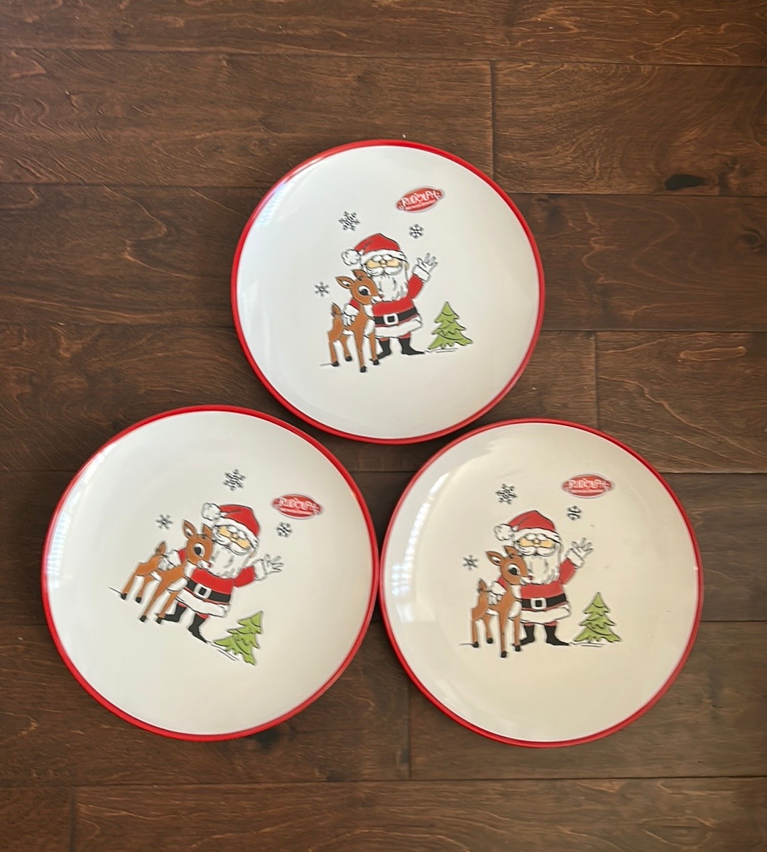 Set Of 4 Rudolph the Red Nose Reindeer and Santa Dinner Plate 10.5" Zrike