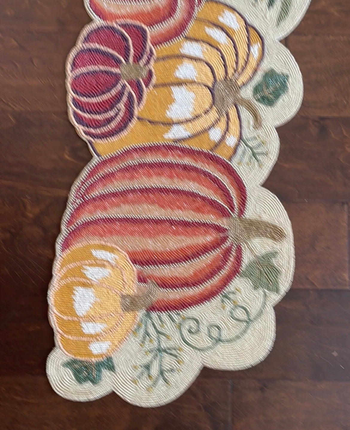 Nicole Miller Fall Beaded Table Runner Pumpkins Leaves Thanksgiving Embroidered