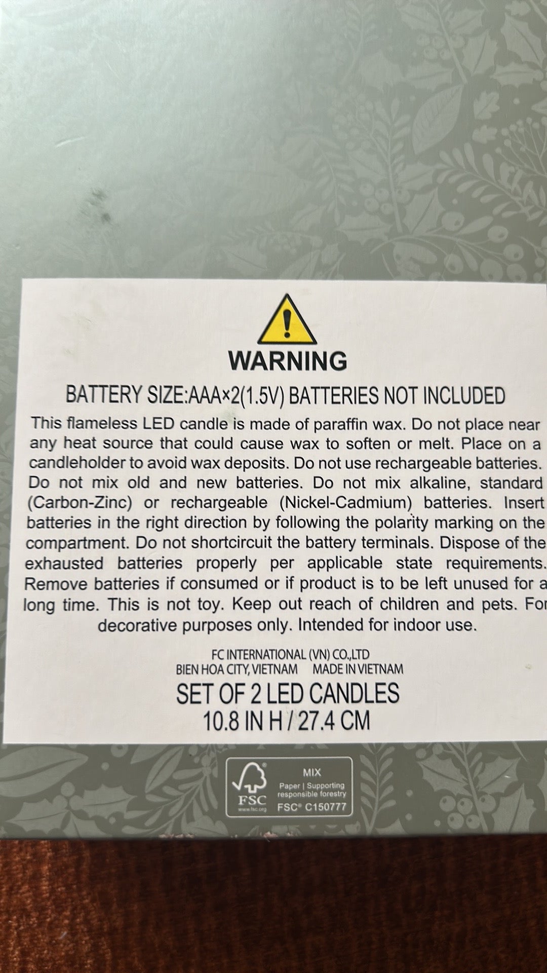 Bella Lux Flameless Taper Candles 2 Pcs LED Christmas Tree Bows 10.8” Green Gold