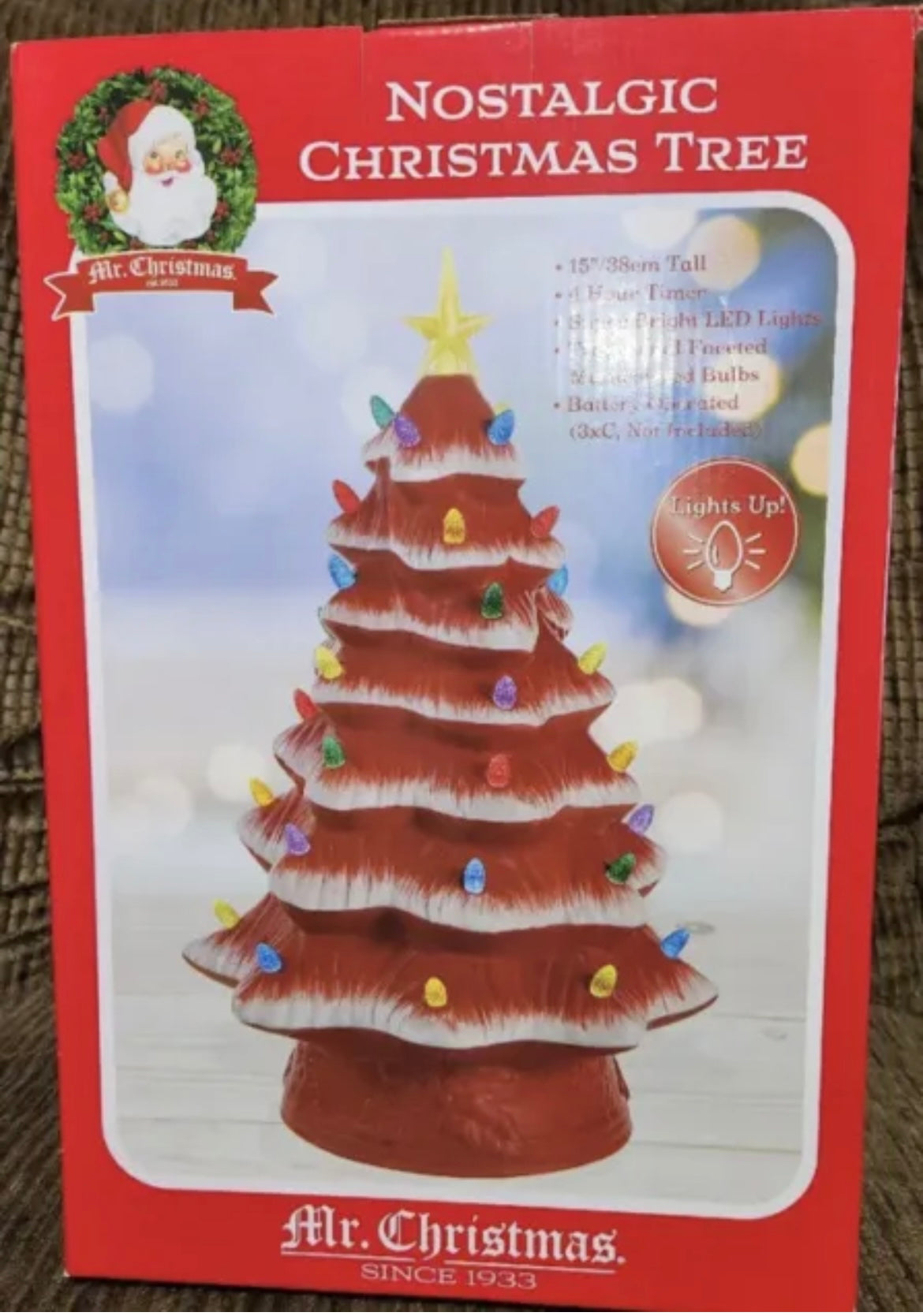 Mr Christmas Nostalgic Christmas Tree Pink/Red 15" Ceramic Multicolor Lights