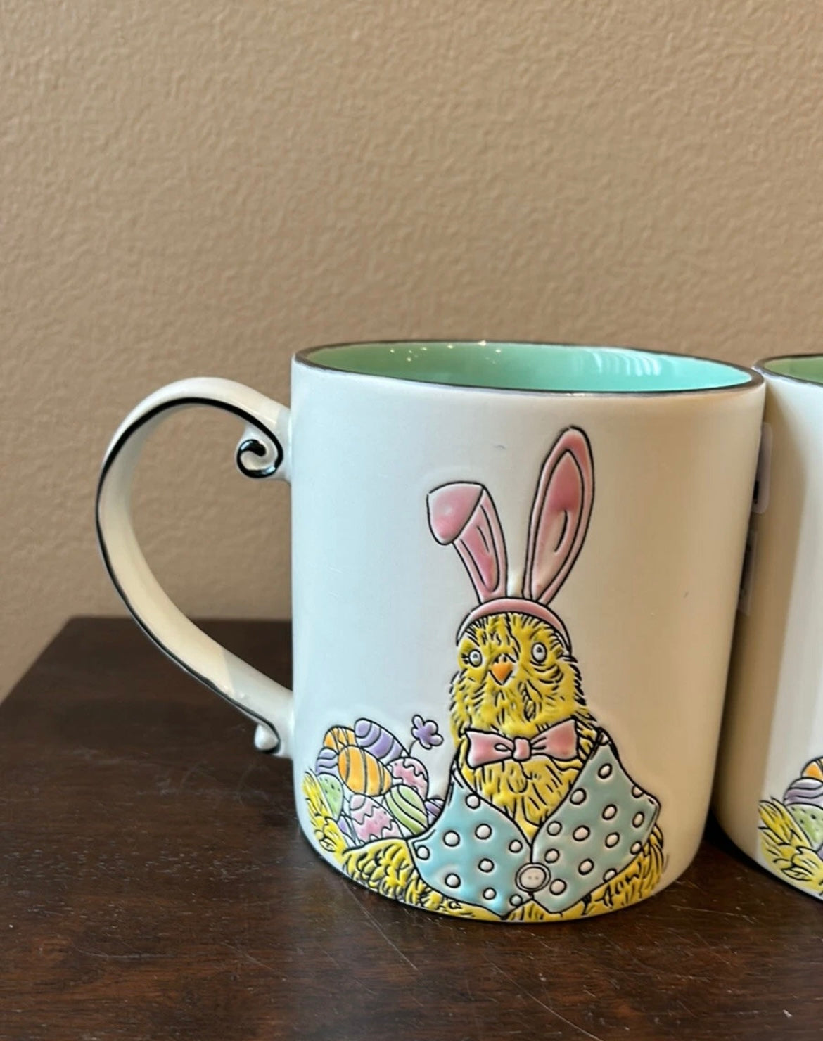 Eli & Ana Set of 2 Coffee Mugs Easter Chick Bunny Ears Ceramic New
