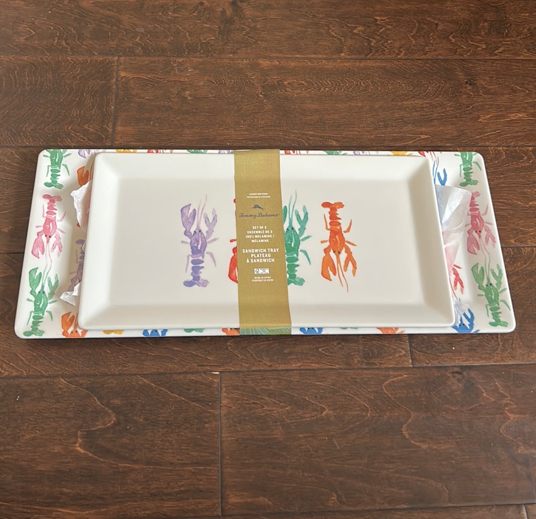 Set Of 2 2 LOBSTER  Melamine Tommy Bahama Serve Tray Platters Nautical  NEW