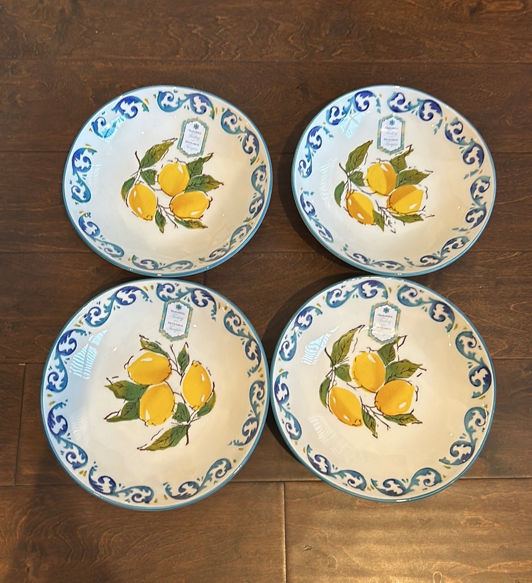 4 Papart Hand Painted Turkey Lemon Lemons Salad Bowls Mediterranean Theme 9”