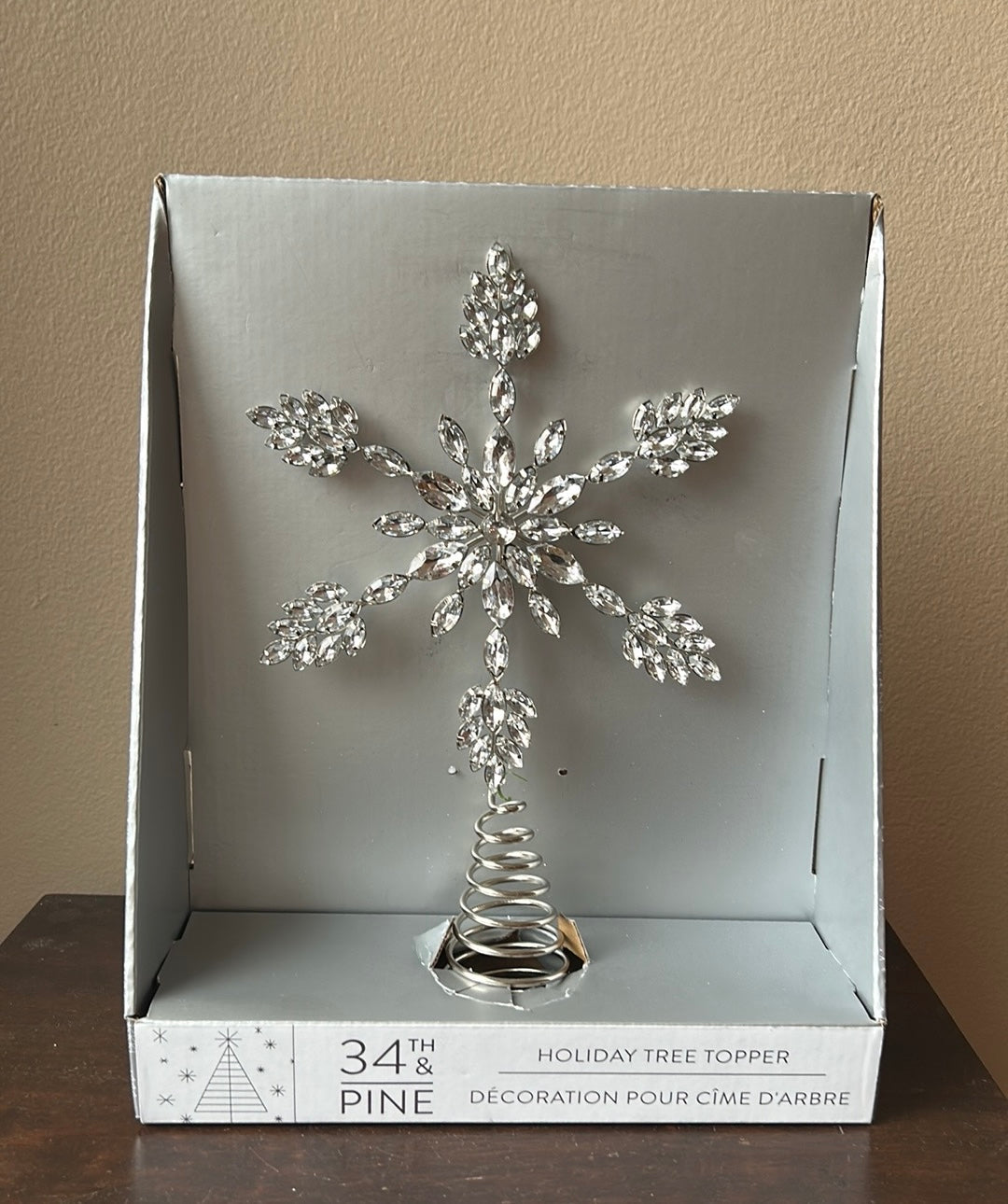 34th & Pine Star Faux Rhinestones Christmas Tree Topper New Silver