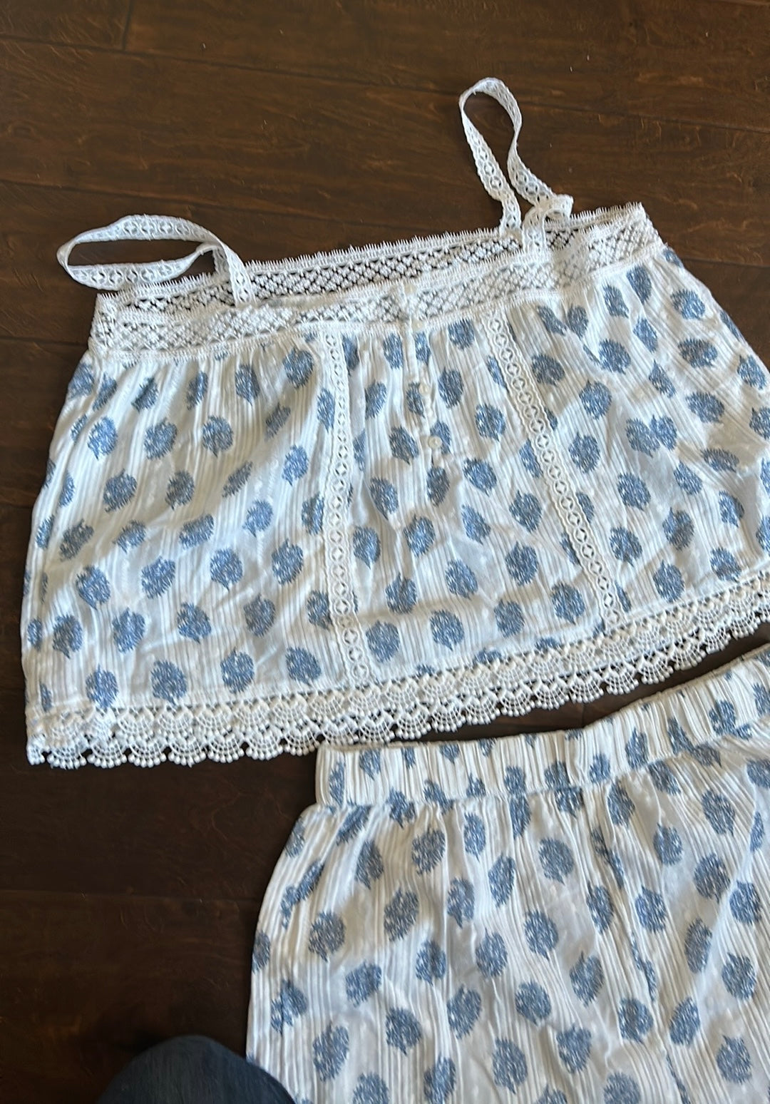 Rachel Zoe Womens 2 Pc Pajama Set Floral Cotton Lace Blue New Top Shorts Sz S
