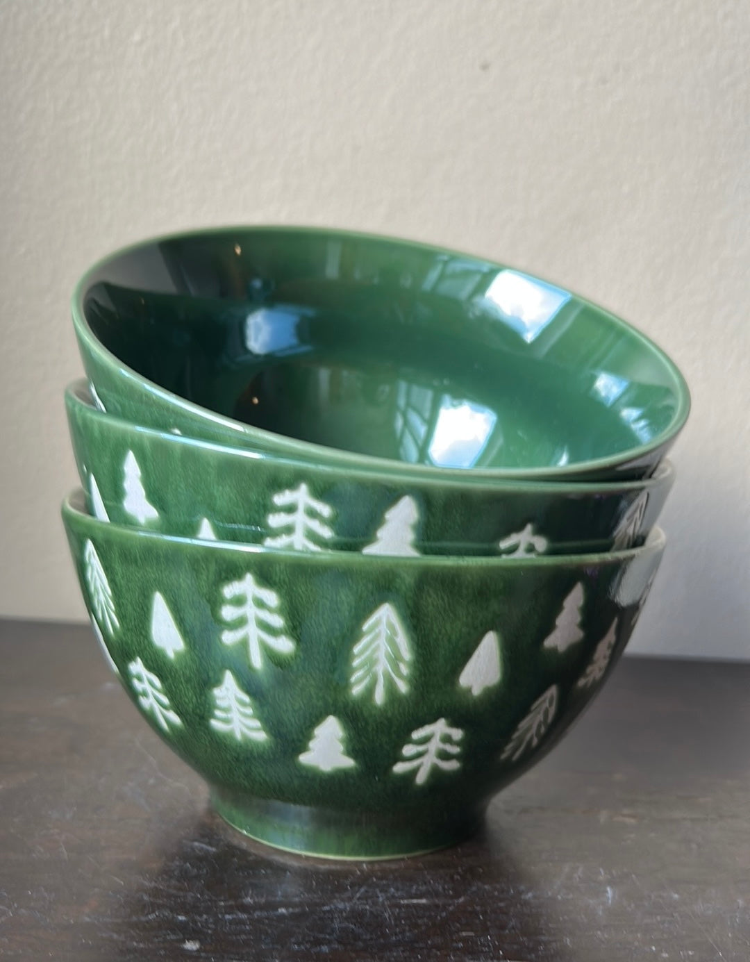 Eli & Ana Set Of 3 Green Ceramic Salad Bowls New Christmas Trees