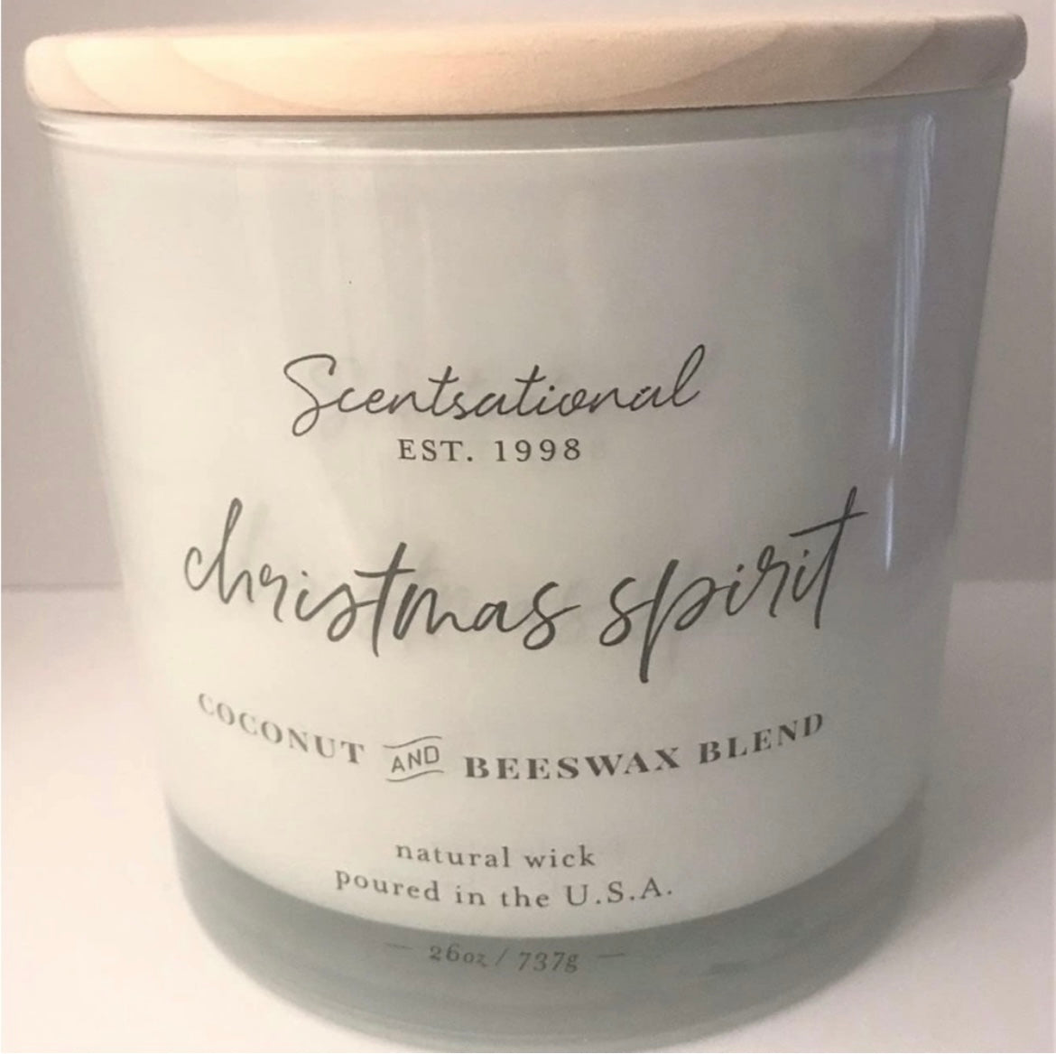 Scentsational Christmas Spirit Candle Glass Jar 26oz Coconut Beeswax Jar