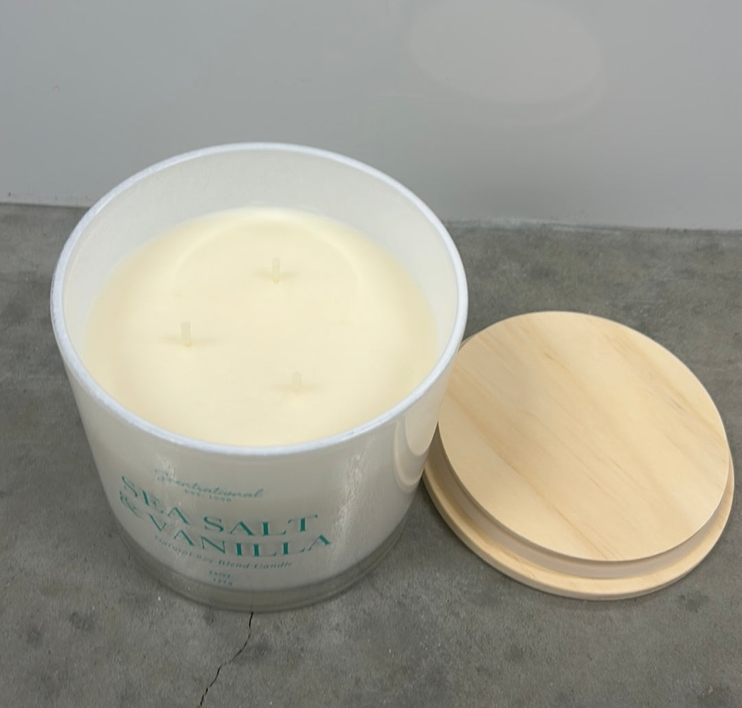 Scentsational Sea Salt Vanilla Candle Glass Jar 26 Oz Soy Wax Blend