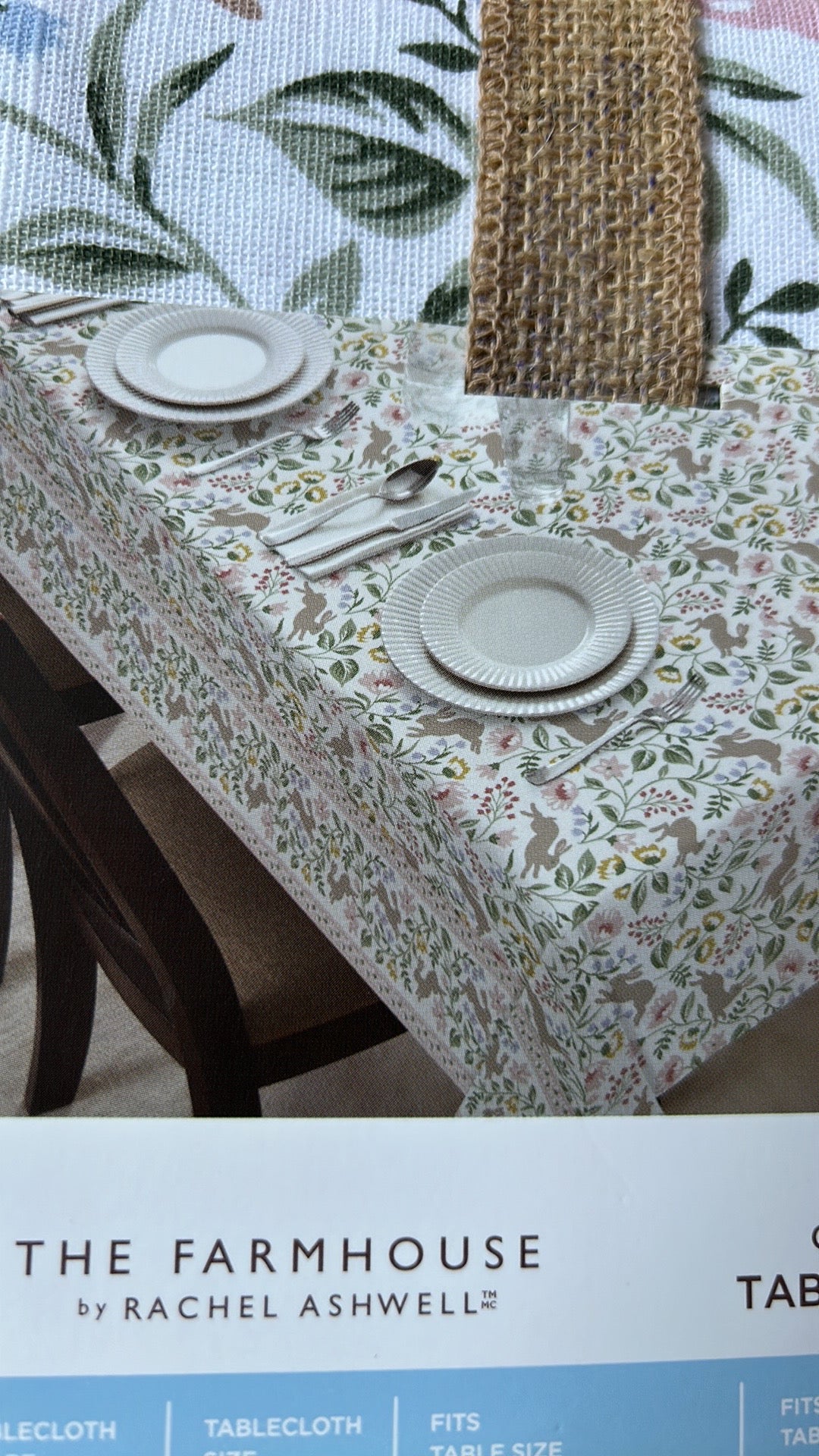 Rachel Ashwell Tablecloth New Easter Blue Bunny Floral Spring 60”x84” Oblong