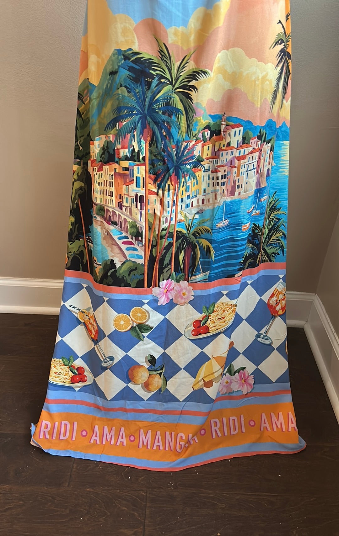 Paper Heart Womens Summer  Dress Sz S Fruits Palm Trees New Tropical Beach Boats