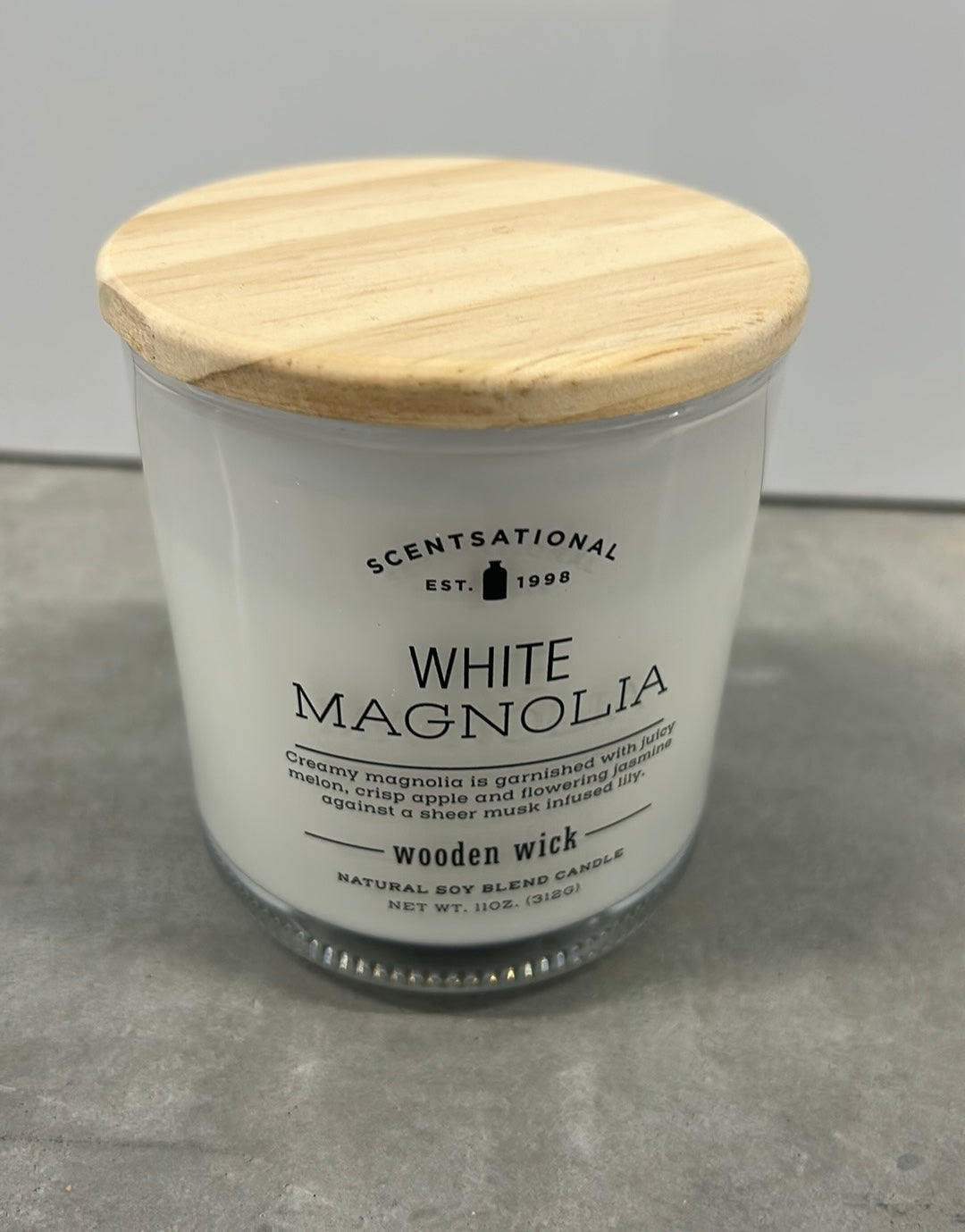 Scentsational Candle White Magnolia Jar 11 Oz  Wood Lid Wood Wick