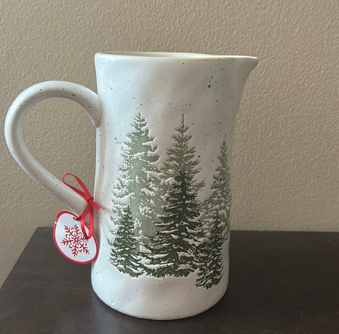 Eli & Ana Ceramic Pitcher  Evergreen Christmas Tress Stoneware Ceramic New