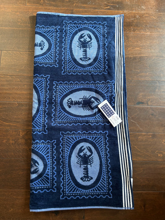 CARO Home Beach Towel Cotton Lobster print Blue 35”X70” New