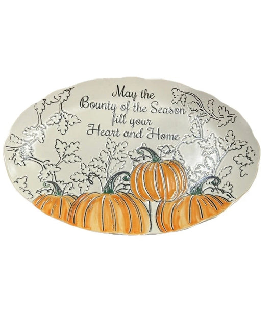 Spectrum Designz Platter New Fall Thanksgiving Pumpkins Oval Scalloped