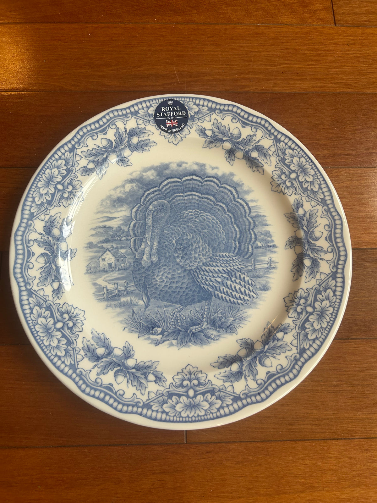 Royal Stafford Turkey thanksgiving Dinner Plate set of 4 New Woodland Blue